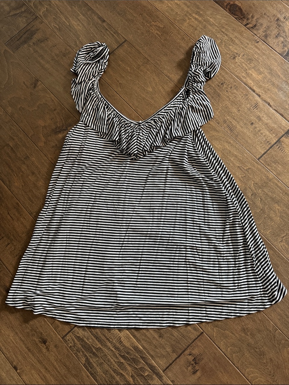 torrid Black & White Striped Ruffle Scoop Tank Top